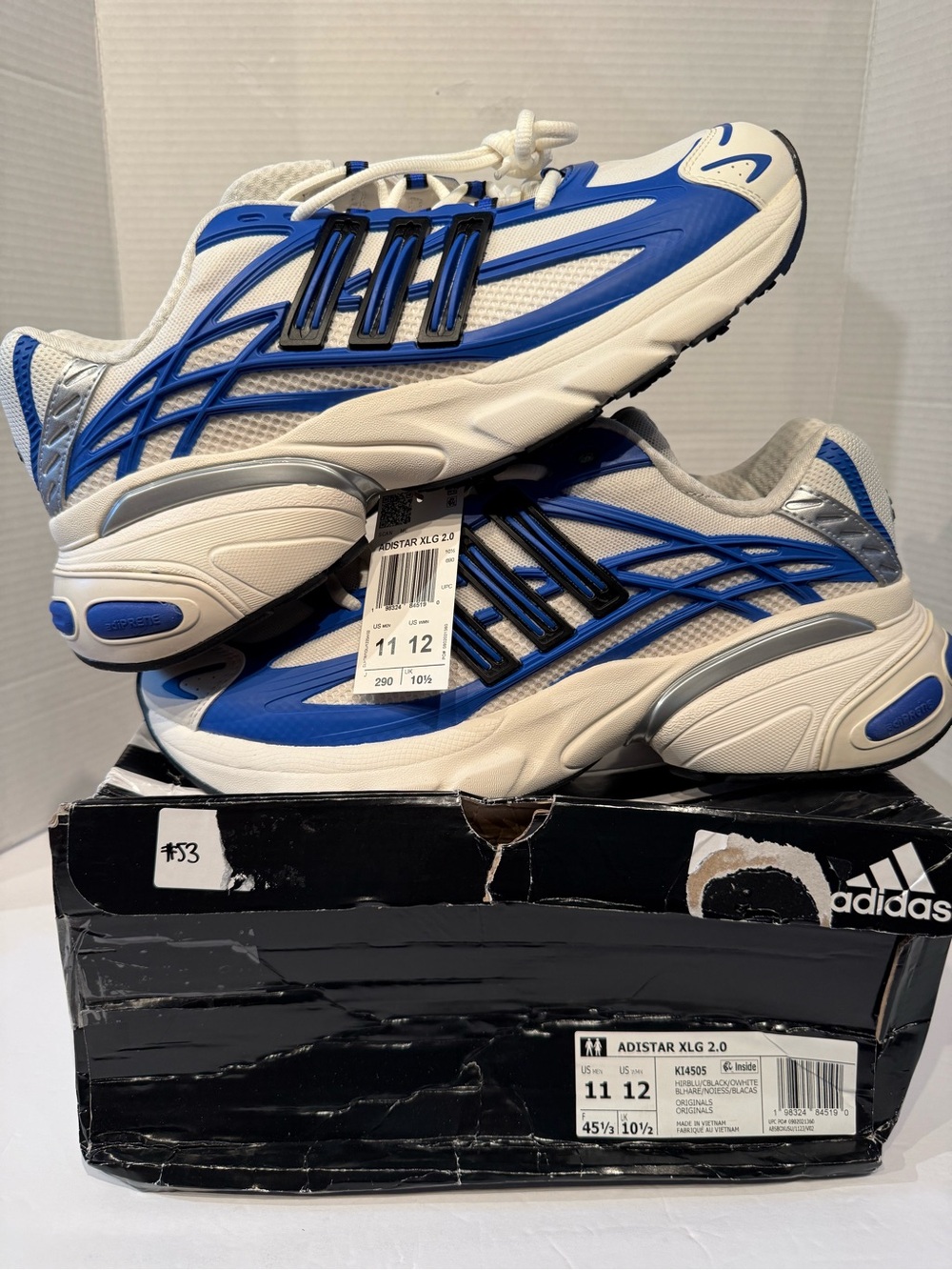 Men’s adidas White & Blue Adistar XLG 2.0 Running Shoes 11M